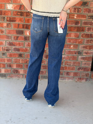 Stretch High Rise Straight Leg Jeans