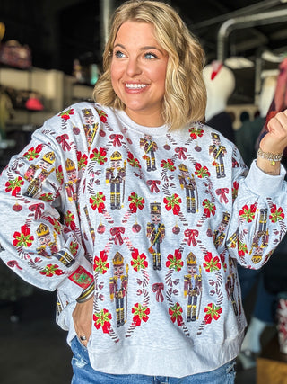 Grey Nutcracker & Candy Cane Sweatshirt