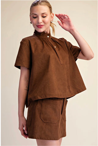 Ultrasuede Stand Collar Top