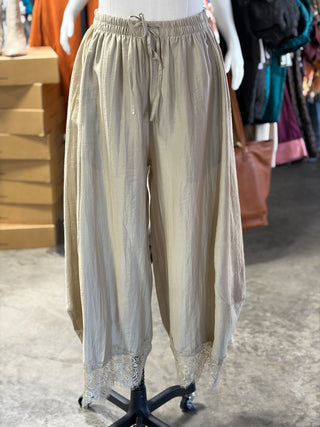 Lace Trim Barrel Pants