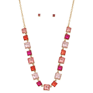 CRYSTAL STONE SQUARE TENNIS NECKLACE