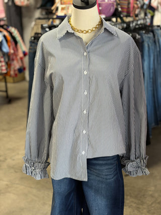 Striped Charming Ruffle Cuffs Top