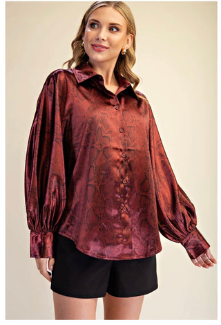 Balloon Sleeve Snake Satin Top