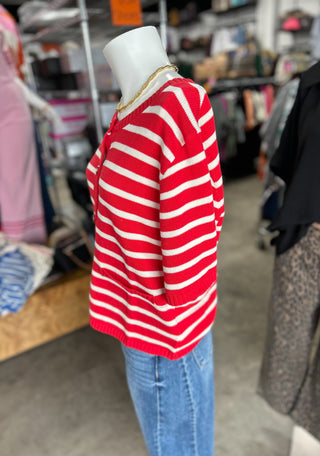 Stripe Button Down Knit Sweater Top