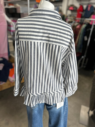 Laci's Striped Ruffle Button Down
