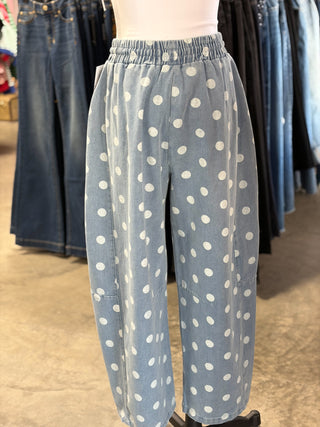 Polka Dot Denim Barrel Pants