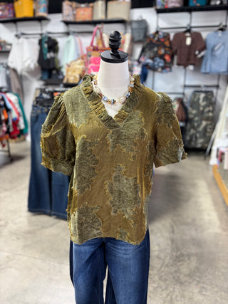 Ruffled Textured Velvet Top