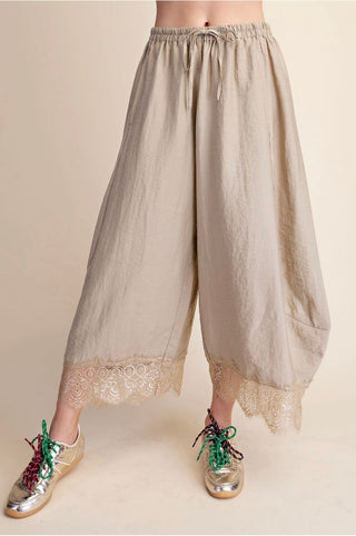 Lace Trim Barrel Pants