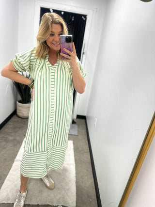 Charity’s Striped Button-Down Midi Dress