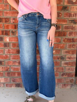 Mid Rise Barrel Double Roll Up Jeans