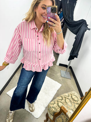 Laci's Striped Ruffle Button Down