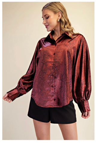 Balloon Sleeve Snake Satin Top