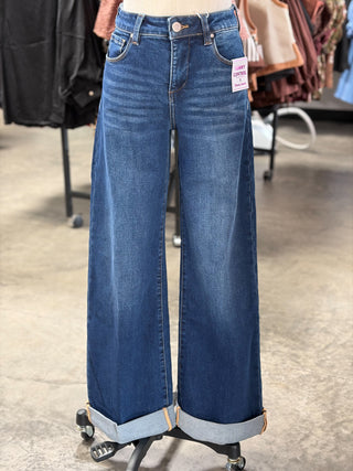 Low Rise Wide Leg Cuffed Hem Jeans