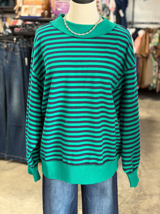 Oversized Stripe Mock Neck Pullover