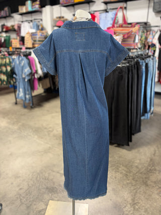 Denim Collared Midi Dress