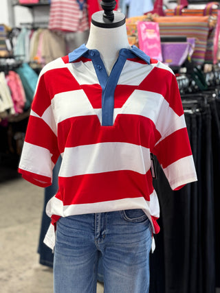 Gameday Americana Stripe Collared Top