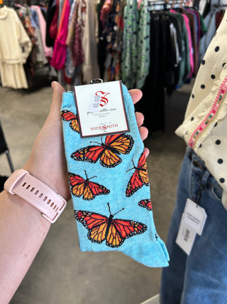 Social Butterfly Blue Socks