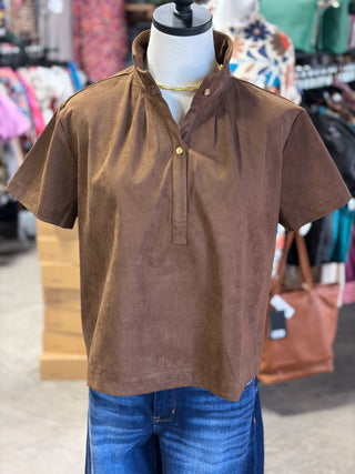 Ultrasuede Stand Collar Top