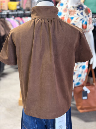 Ultrasuede Stand Collar Top