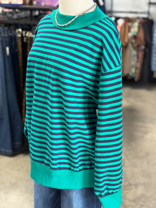 Oversized Stripe Mock Neck Pullover