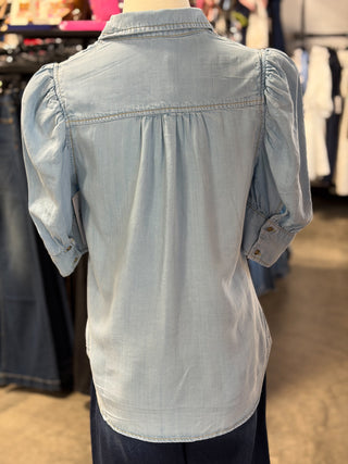 Puff-Sleeve Denim Shirt