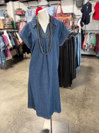 Denim Collared Midi Dress