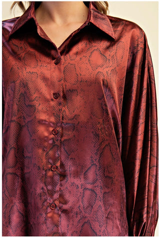 Balloon Sleeve Snake Satin Top
