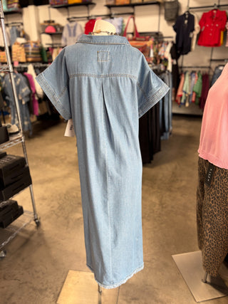 Denim Collared Midi Dress