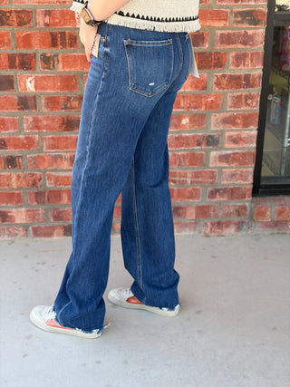 Stretch High Rise Straight Leg Jeans