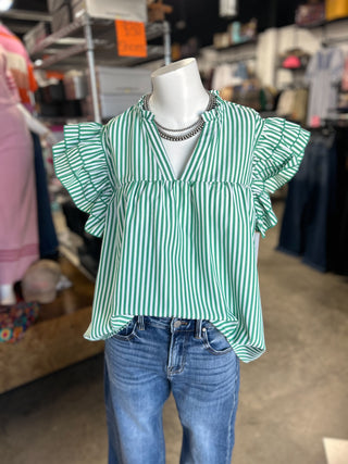 Striped Ruffle Sleeve