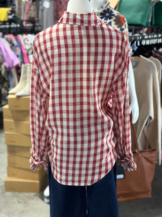 Ruffle Cuff Plaid Shirt