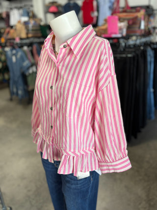 Laci's Striped Ruffle Button Down