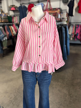 Laci's Striped Ruffle Button Down
