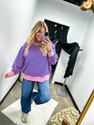 Oversized Stripe Mock Neck Pullover
