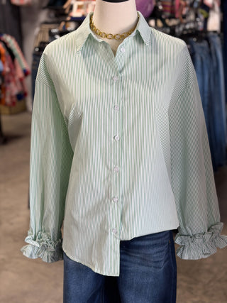 Striped Charming Ruffle Cuffs Top