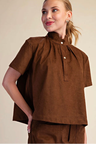 Ultrasuede Stand Collar Top