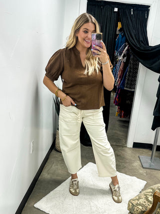 Suede V-Neck Top