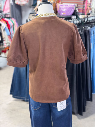 Suede V-Neck Top