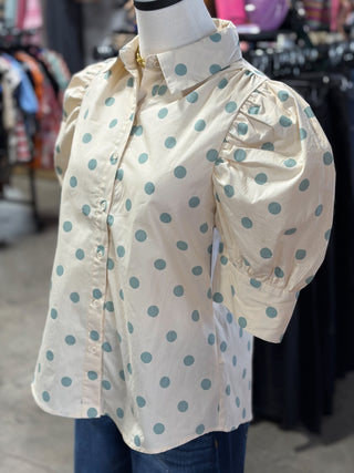 Polka Dot Puff Sleeve Top