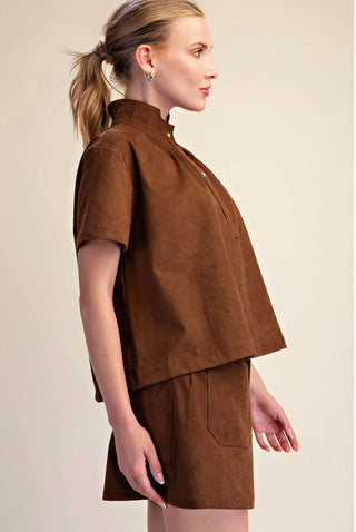 Ultrasuede Stand Collar Top