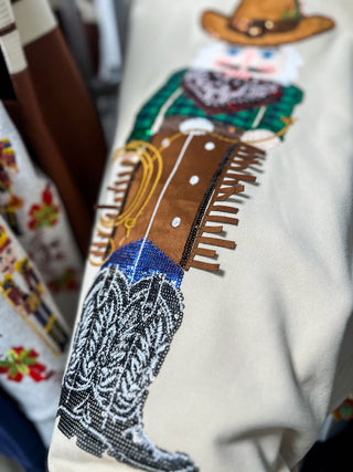 QOS Beige Cowboy Nutcracker Sweatshirt