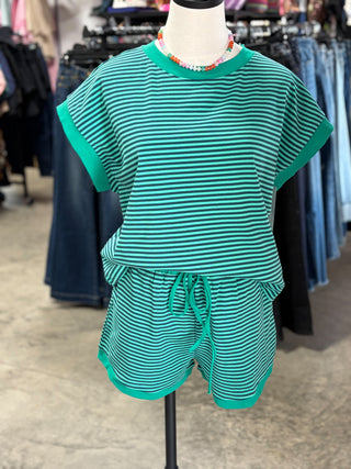 Striped Knit Top and Shorts Lounge Set