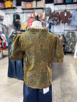 Ruffled Textured Velvet Top