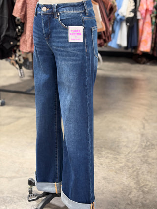 Low Rise Wide Leg Cuffed Hem Jeans