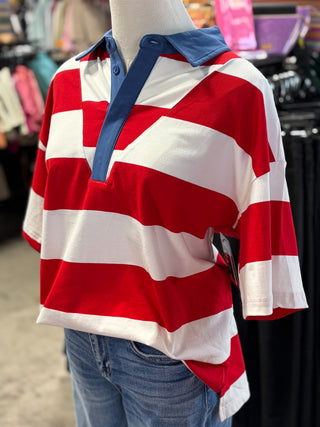 Gameday Americana Stripe Collared Top
