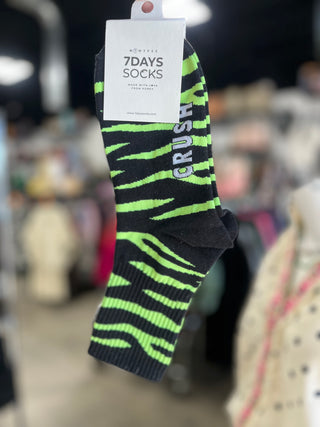 Lime Green Zebra Print Socks