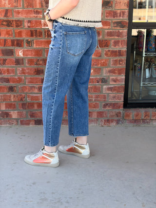 High Rise Crop Barrel Jeans Adjustable wb