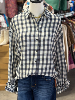 Ruffle Cuff Plaid Shirt