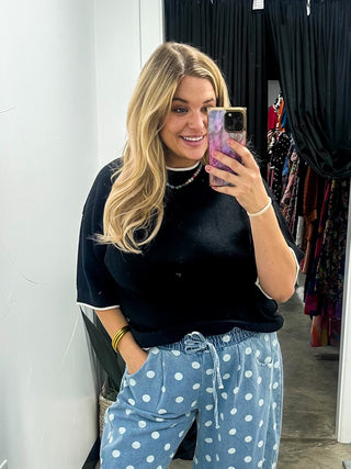 Polka Dot Denim Barrel Pants