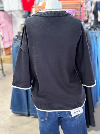 Gameday Contrast Trim Oversized Sweater Top